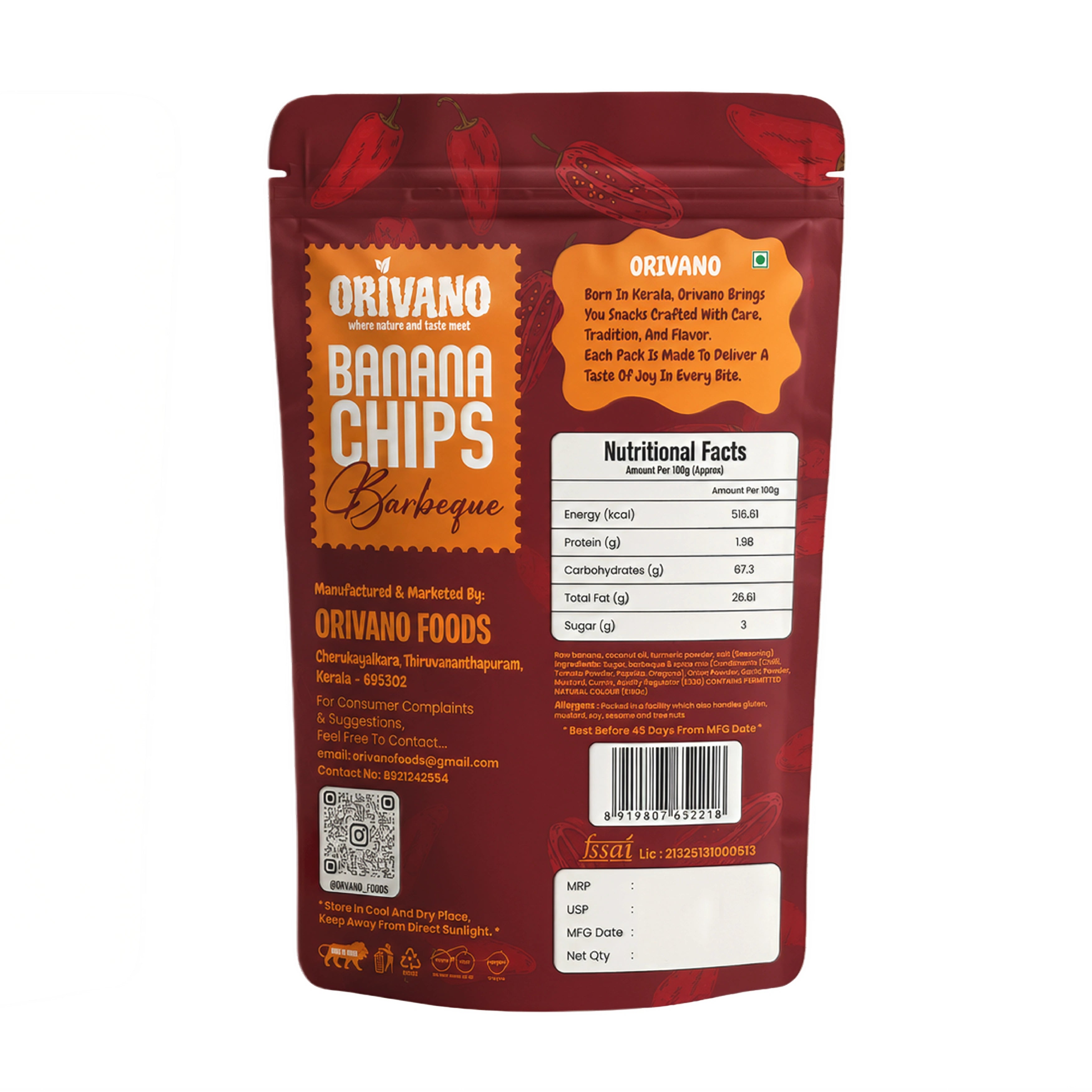 Barbecue Flavoured Banana Chips 100g