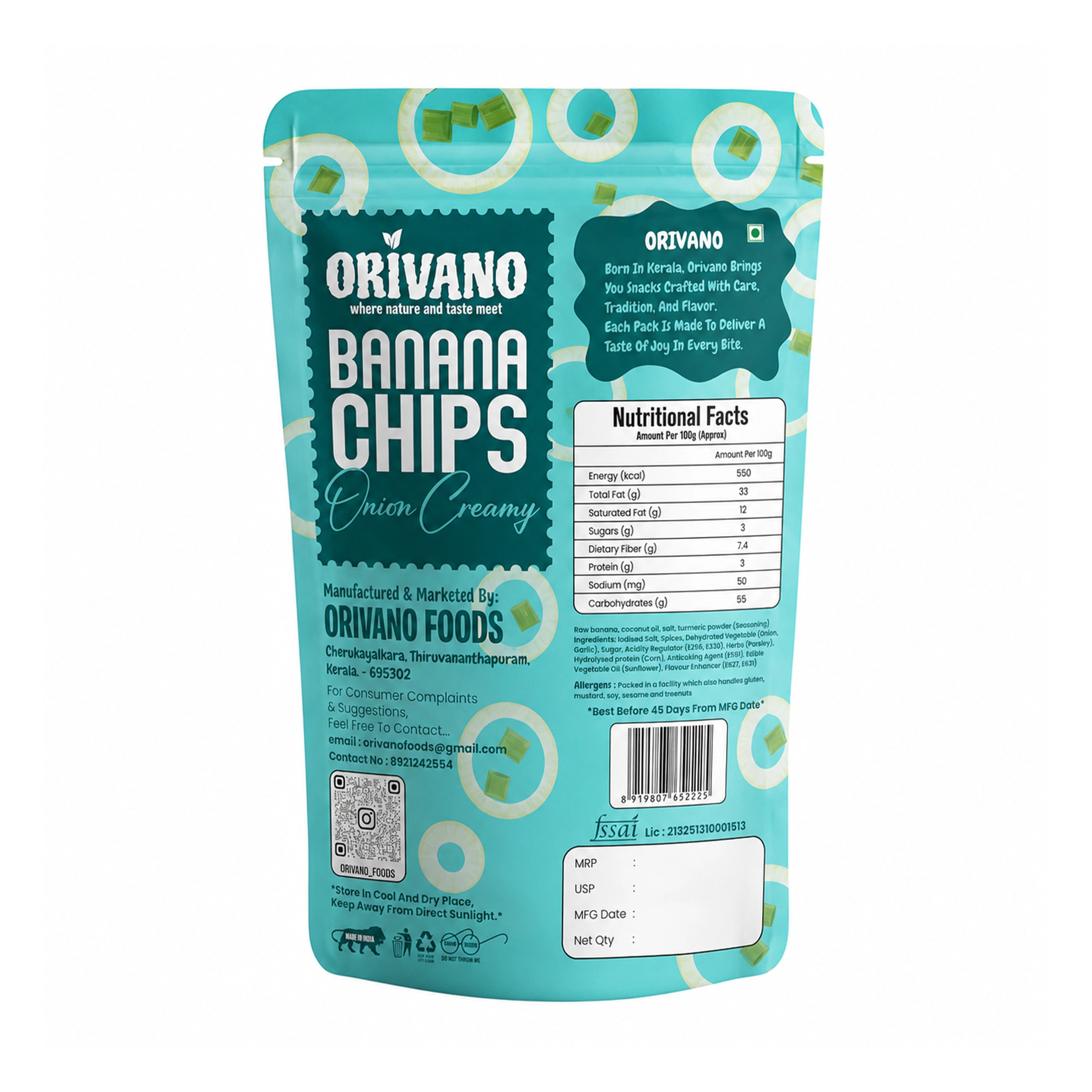 Onion Creamy Flavoured Banana Chips 100g